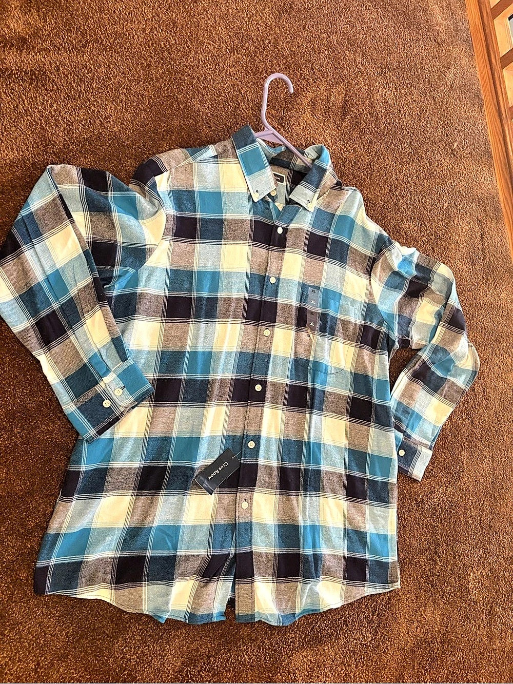 Club Room Men's Regular-Fit Plaid Flannel Shirt Blue & Brown XL